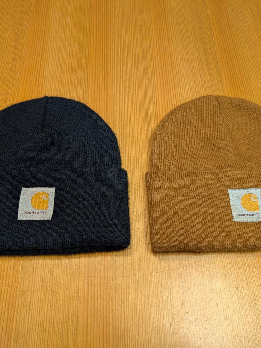 Lot of 2 Carhartt Beanie Knit Hats Caps Beanies - Navy Blue and Brown - ONE SIZE
